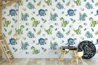 Blue and green dinosaur nursery wallpaper

