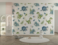 Dino-themed nursery wallpaper design idea

