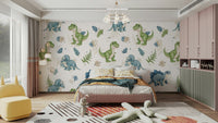 Adorable dinosaur wallpaper for toddler room

