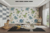 Happy dinos and leaves kids wall mural

