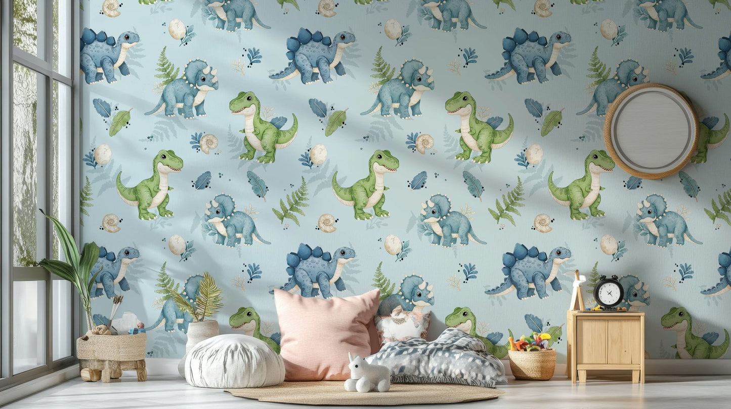 Triceratops and T-Rex baby wallpaper art

