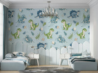 Calm nursery wallpaper with dinos and eggs

