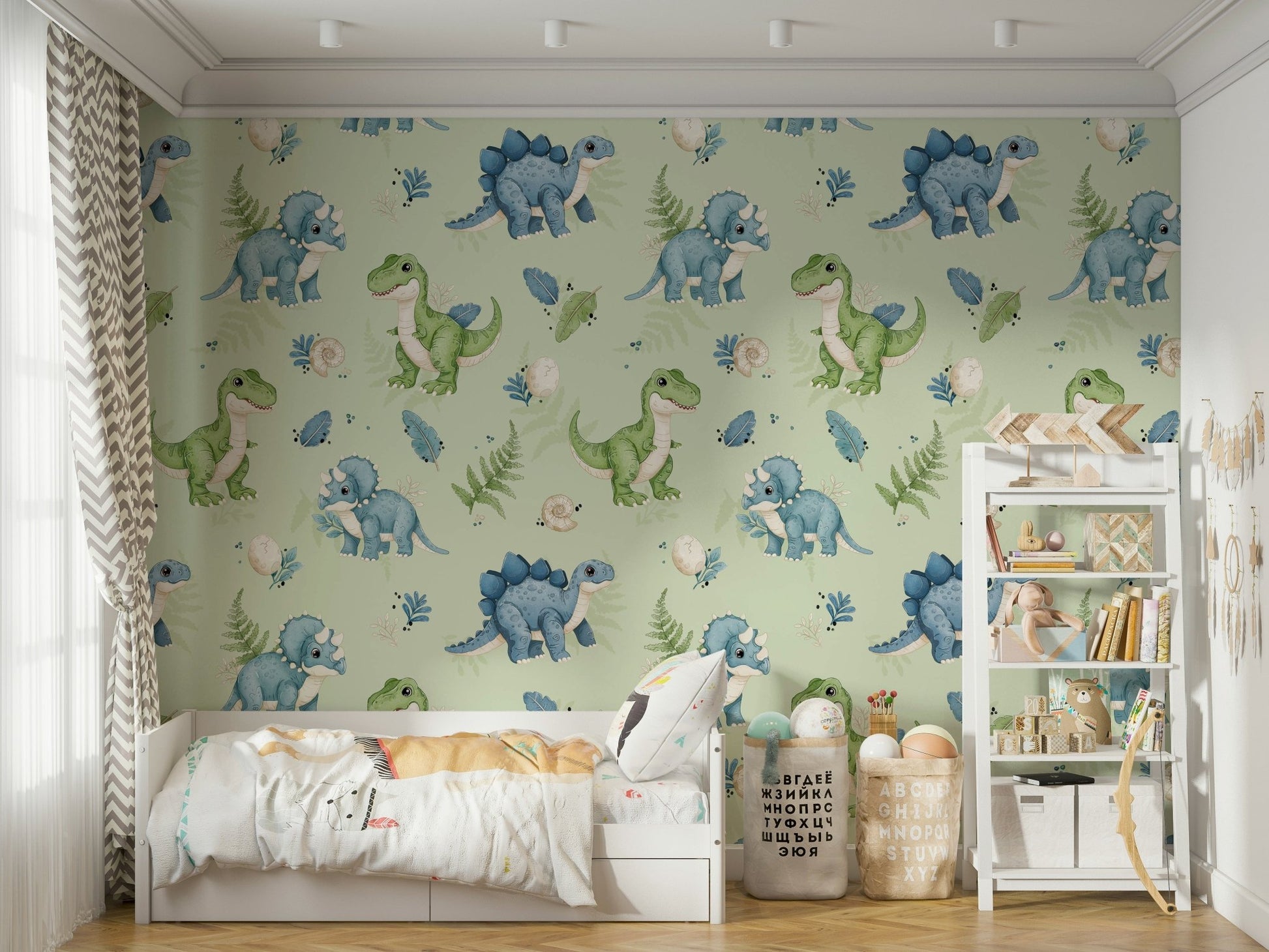 Playful baby dinosaur wallpaper design

