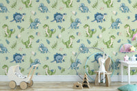 Green dinosaur nursery wallpaper pattern

