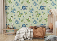 Nursery wallpaper with dinosaur characters

