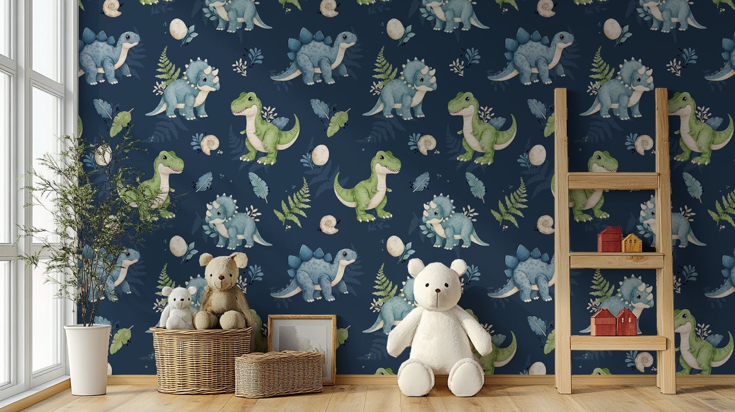 Dino pals wallpaper on navy background

