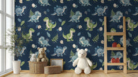 Dino pals wallpaper on navy background

