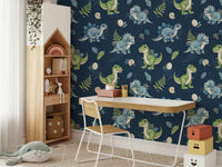 Blue and green dino nursery wallpaper

