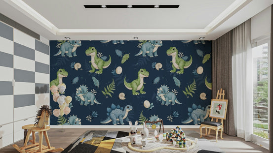 Navy wallpaper with cute baby dinosaurs
 GD072
