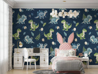 Dinosaur wallpaper with playful animals

