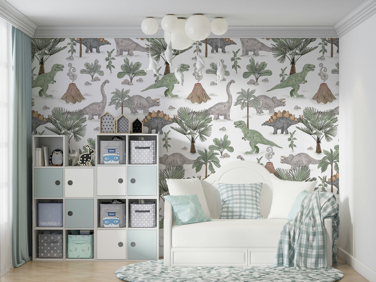 Fun dinosaur wallpaper for toddlers' room

