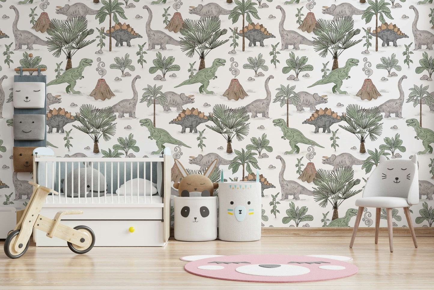 Volcano and dinosaur mural wallpaper design

