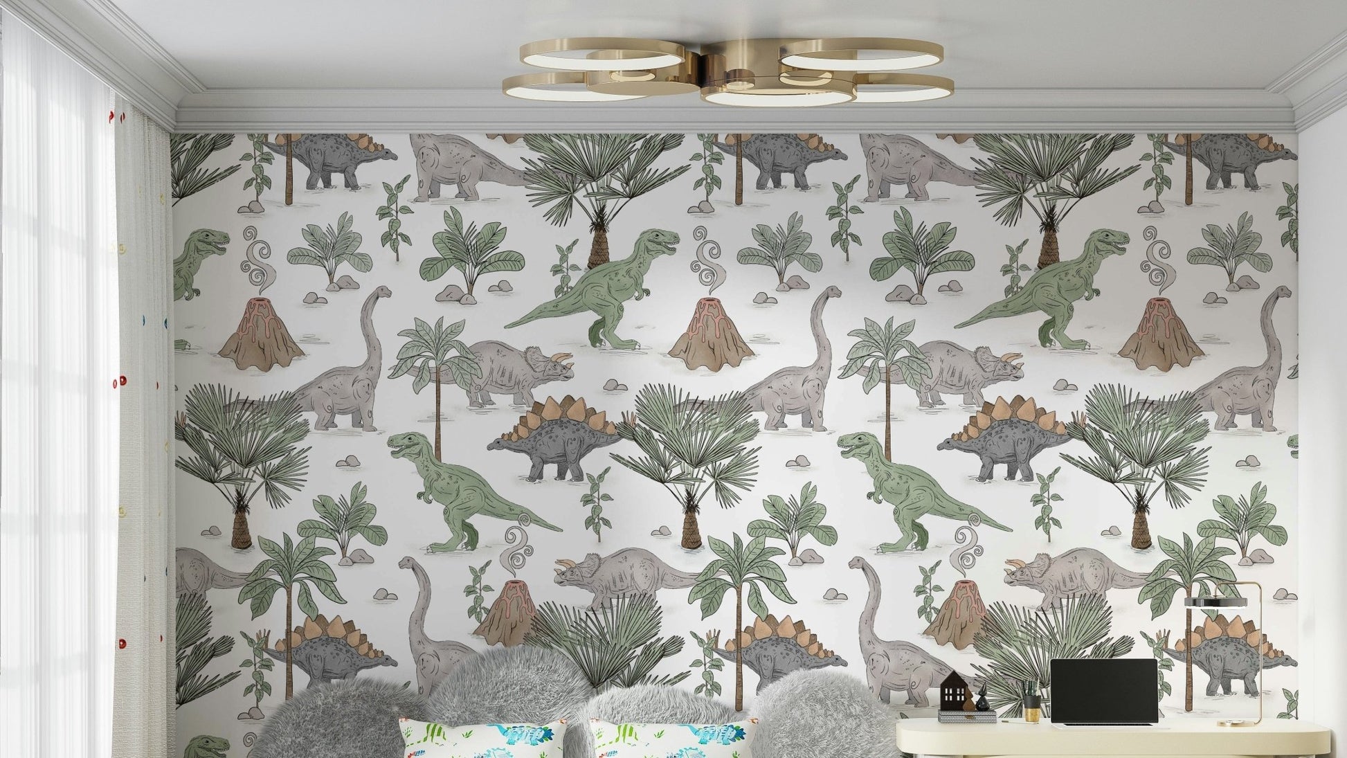 Dinosaur-themed wallpaper for nursery room

