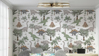Dinosaur-themed wallpaper for nursery room

