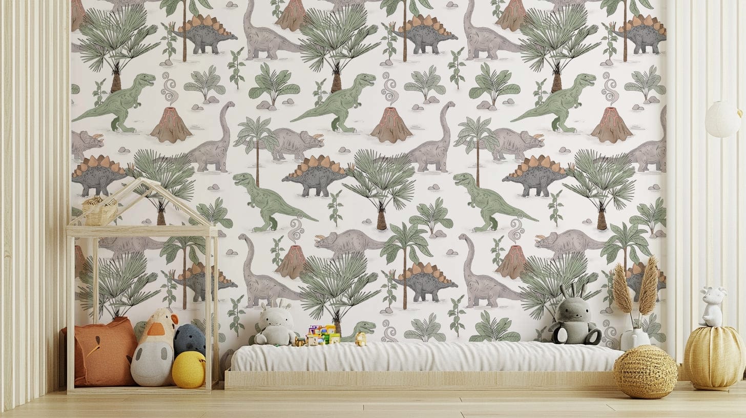 Dino Park wallpaper with cute dinosaurs

