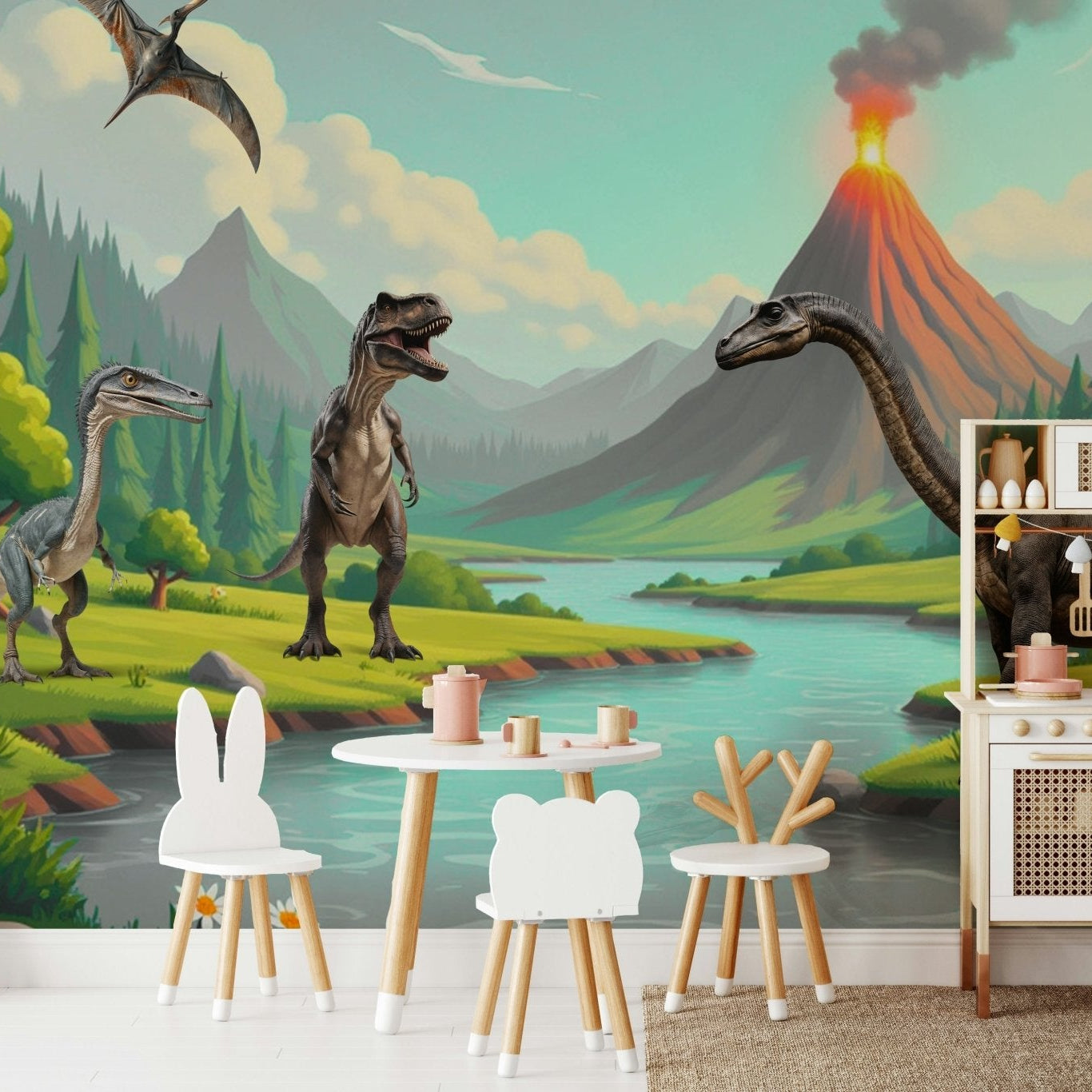 View of friendly dinosaurs and a playful river GD4244
 
