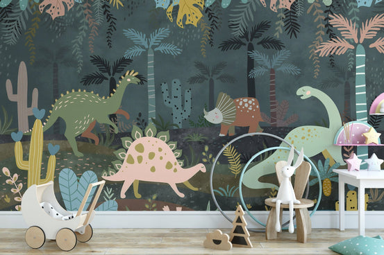 Enchanting dino night mural A435
