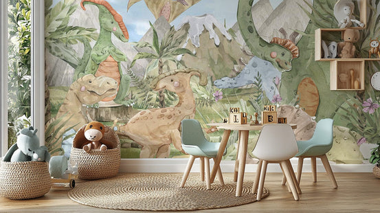 Playful dinosaur mural for kids' wallpaper, C121