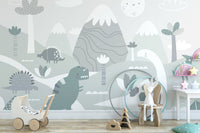 Playful dinosaur world wall mural design, A417