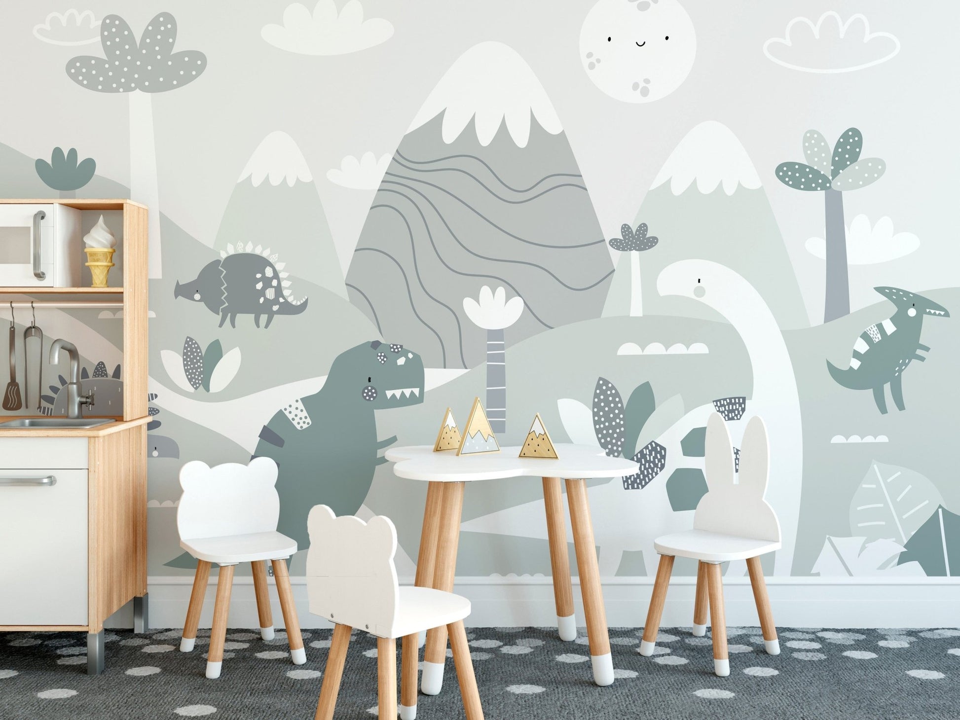 Vibrant dinosaur world kids wallpaper art, A417