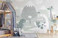 Colorful dinosaur world wallpaper mural design, A417