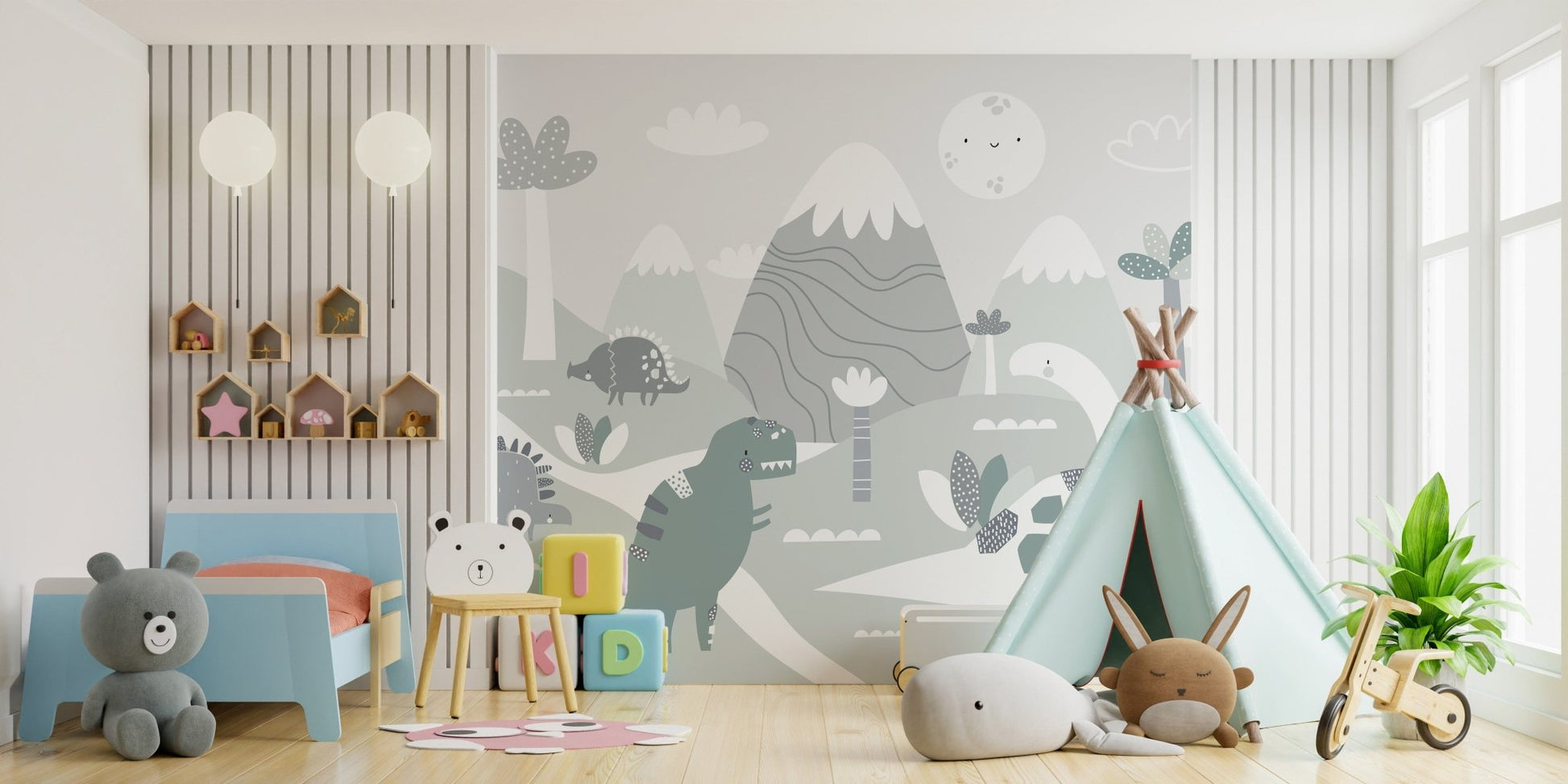 Whimsical dinosaurs wall mural for kids, A417