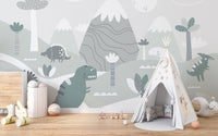 Scenic dinosaur-themed kids wall mural, A417