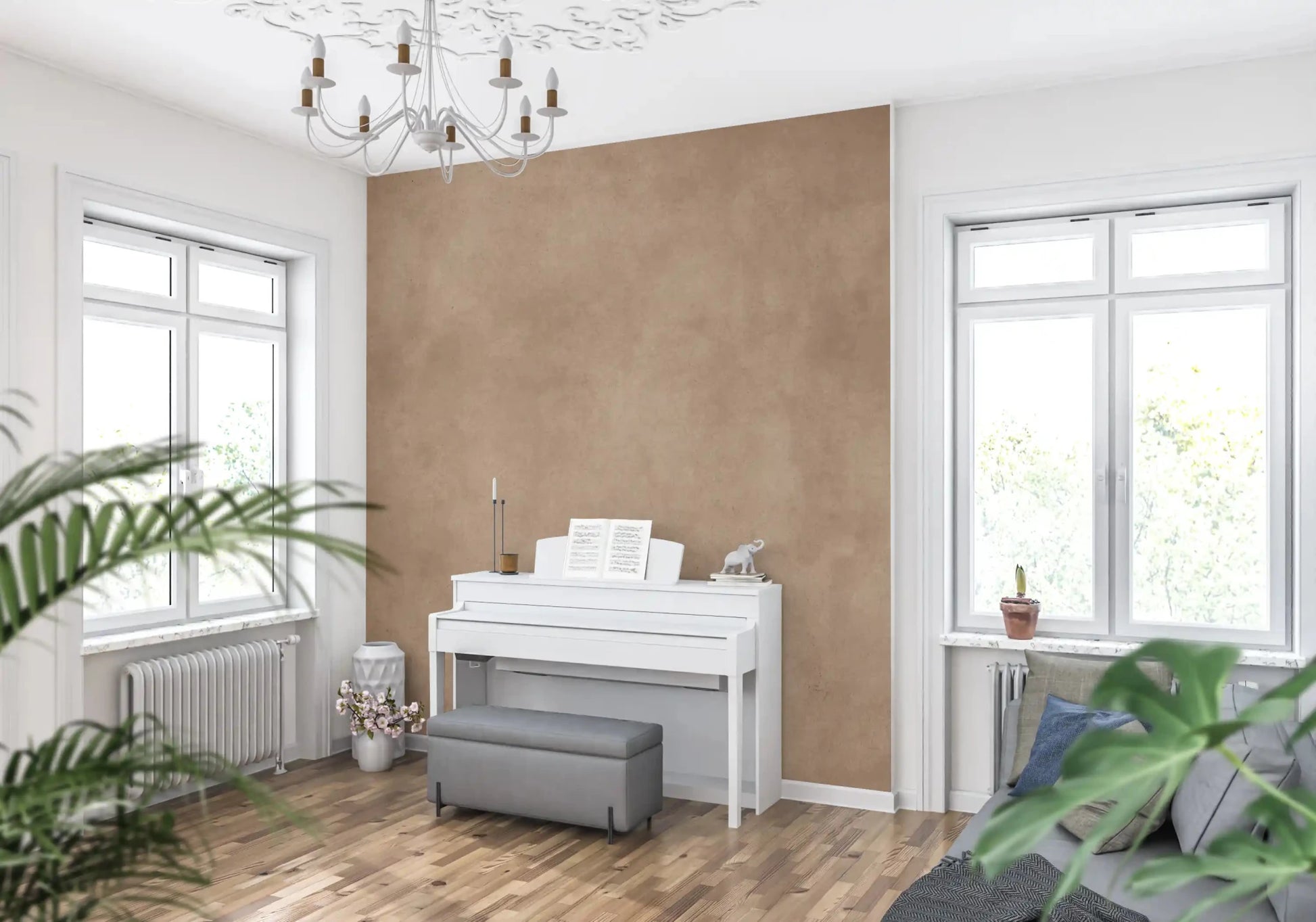 Hallway area showing Dirty Paper Blush wall mural with smooth blush surface