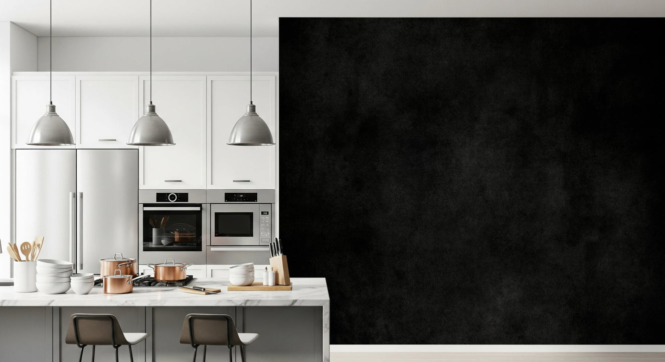 Kitchen area with Dirty Paper - Cave wall mural and dark textured finish