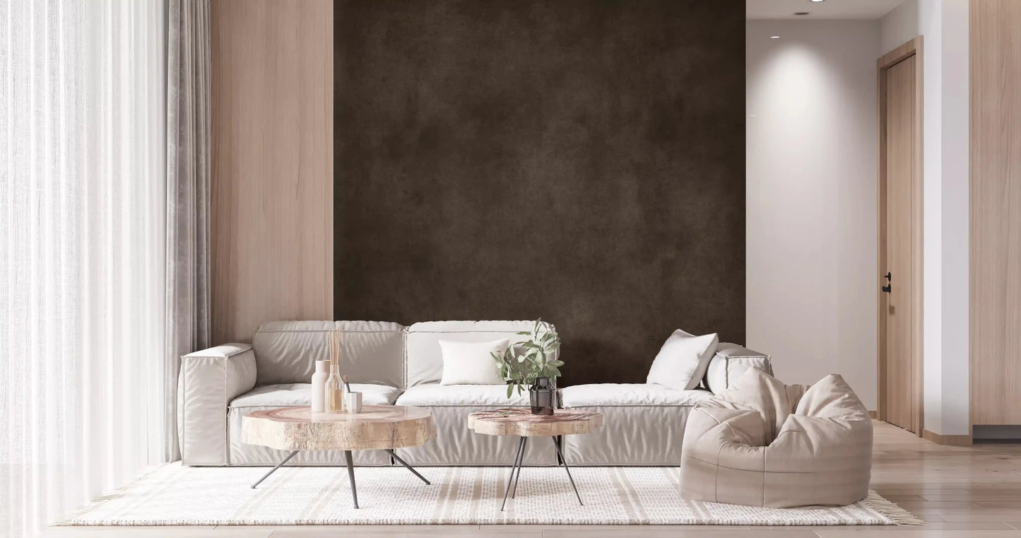 Living room styled using Dirty Paper Chocolate wall mural with soft texture, GD9233