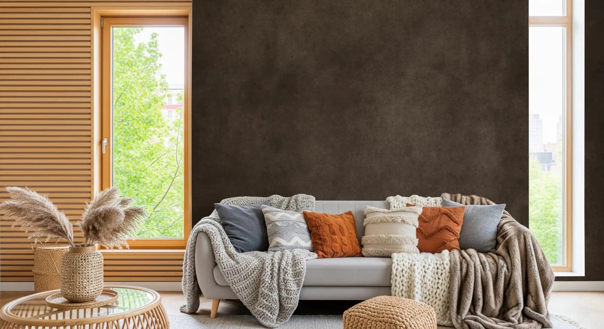 Dirty Paper Chocolate wall mural with subtle aged texture and depth, GD9233