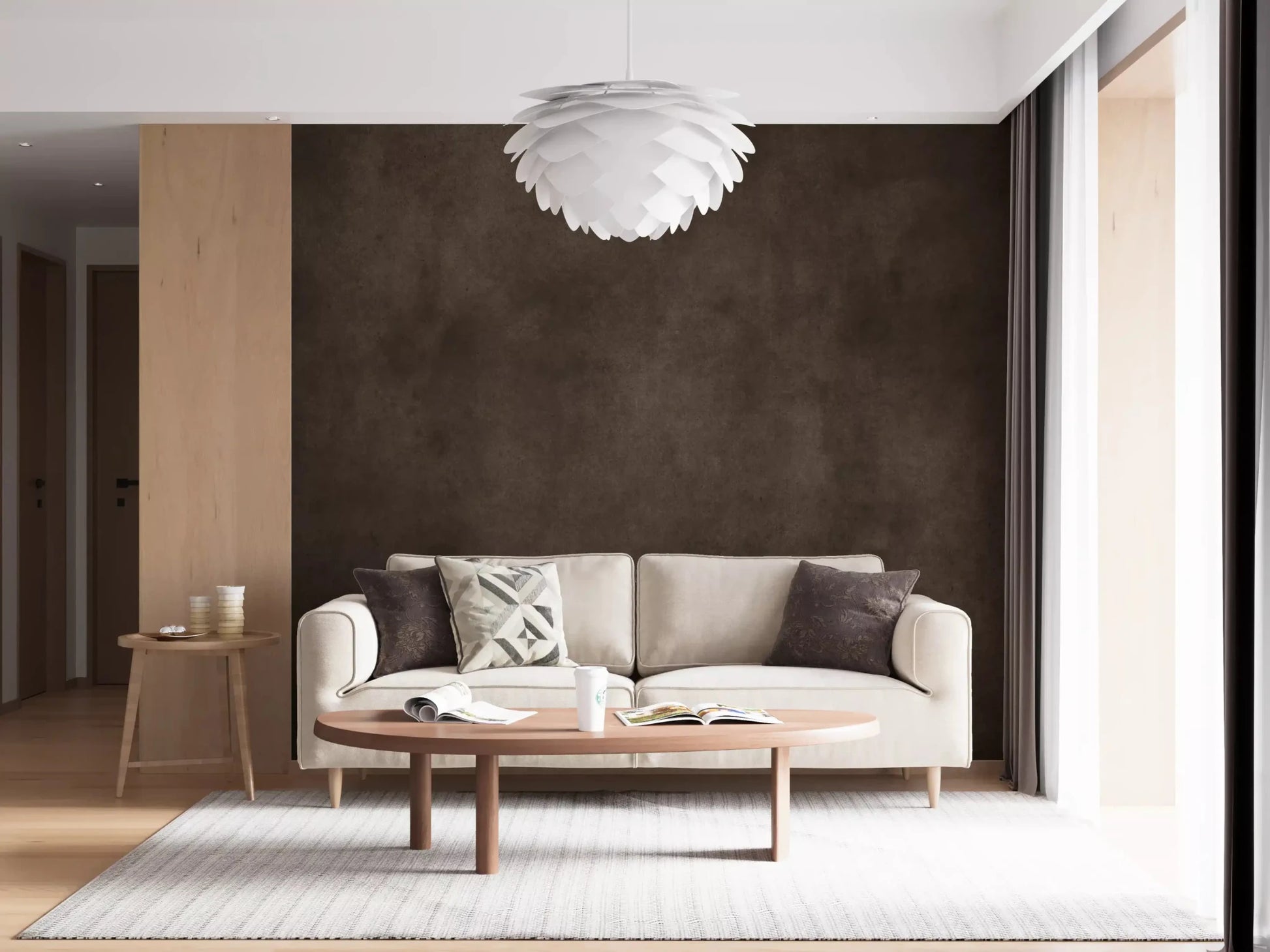 Hallway space showing Dirty Paper Chocolate wall mural with dark earthy tones, GD9233