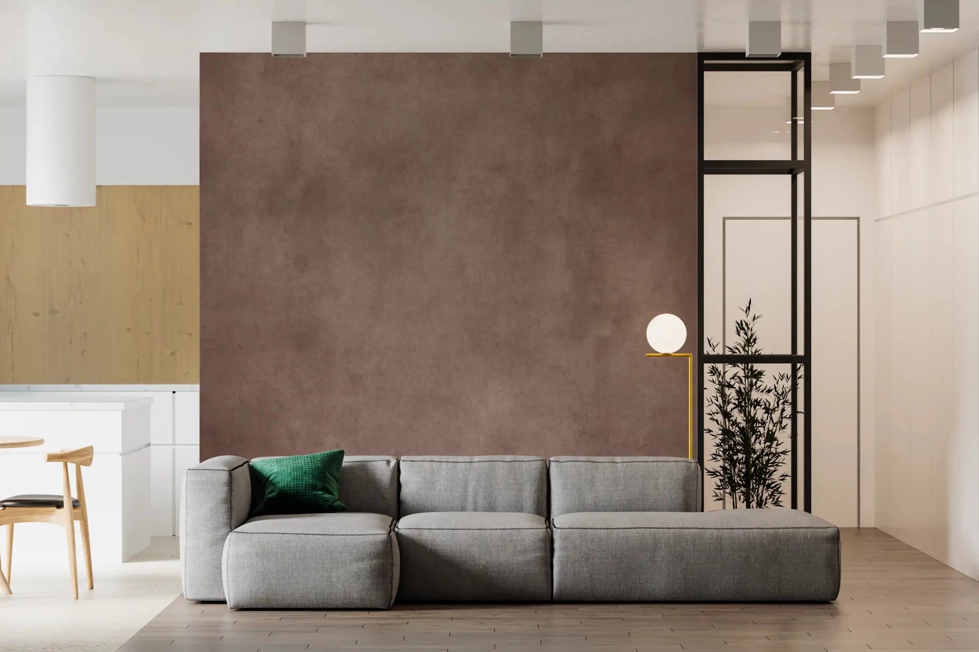Hallway space with Dirty Paper Mulberry wall mural showing earthy tones, GD9234