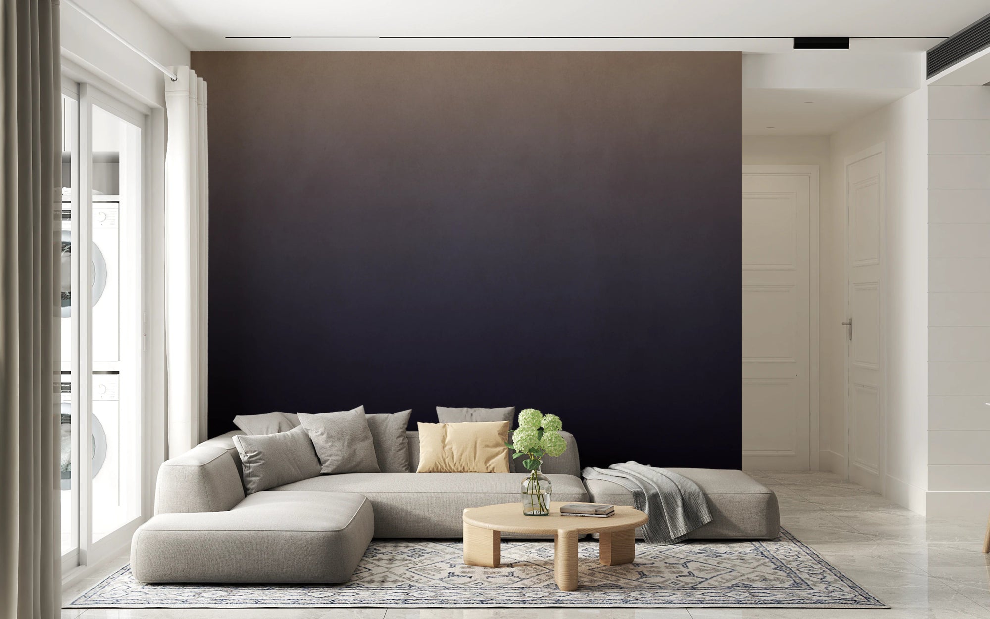 Living room with Dirty Paper Ombre Dusk wall mural and dark gradient texture, GD8148
