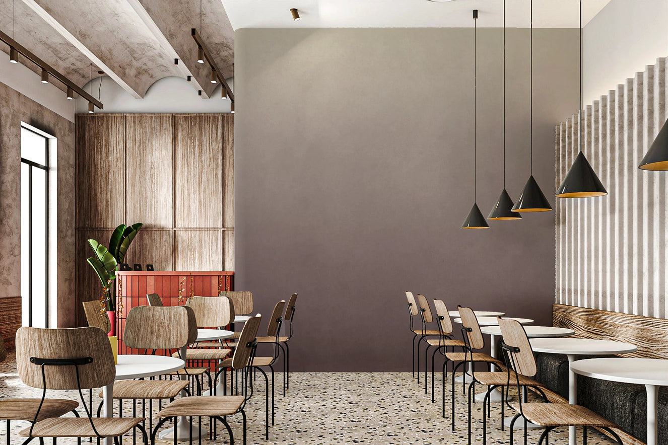 Cafe wall with Dirty Paper - Ombre Lilac wall mural and soft mauve fade