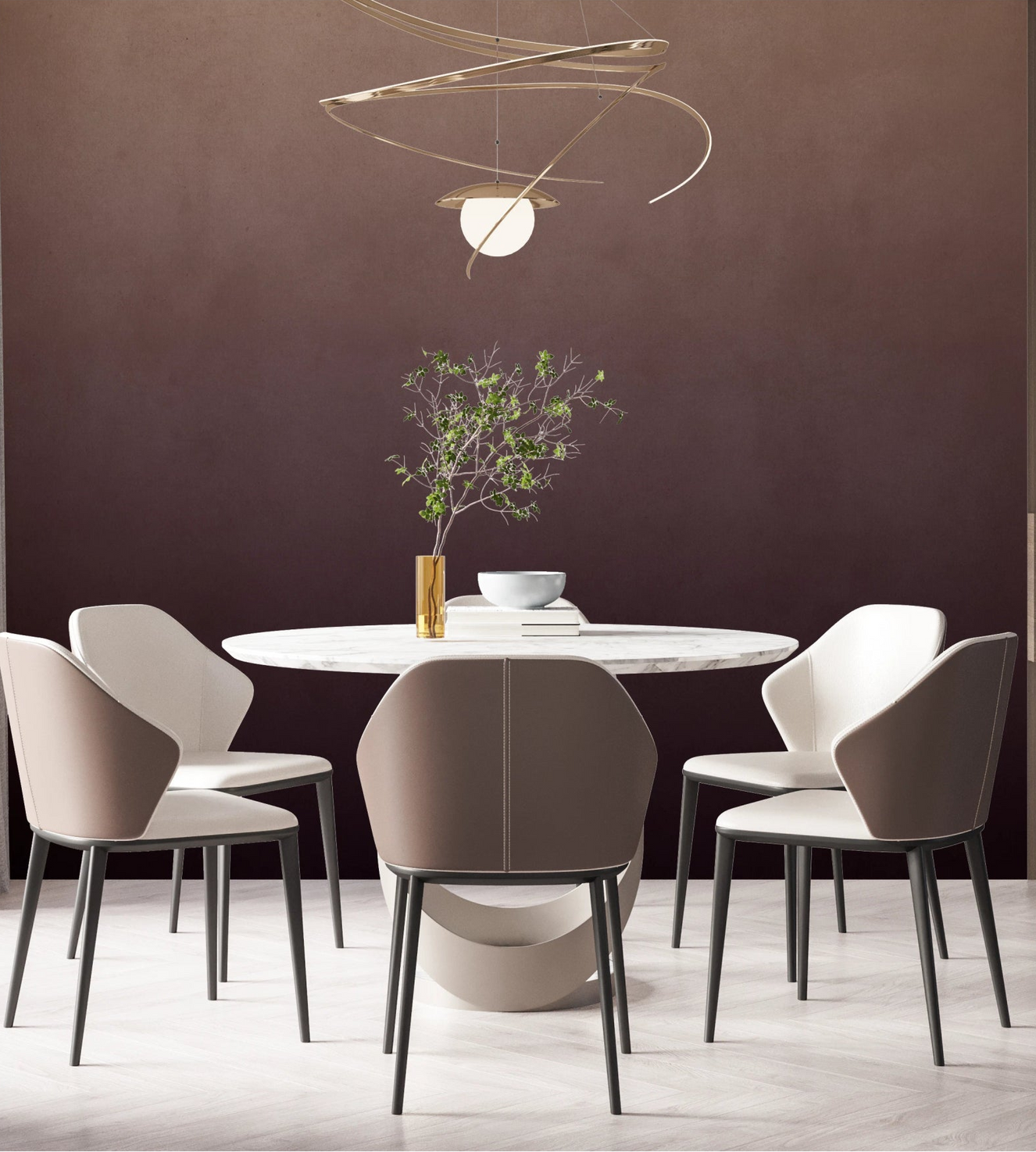 Dirty Paper Ombre Plum Wall Mural adds soft plum ombre depth to a modern dining area