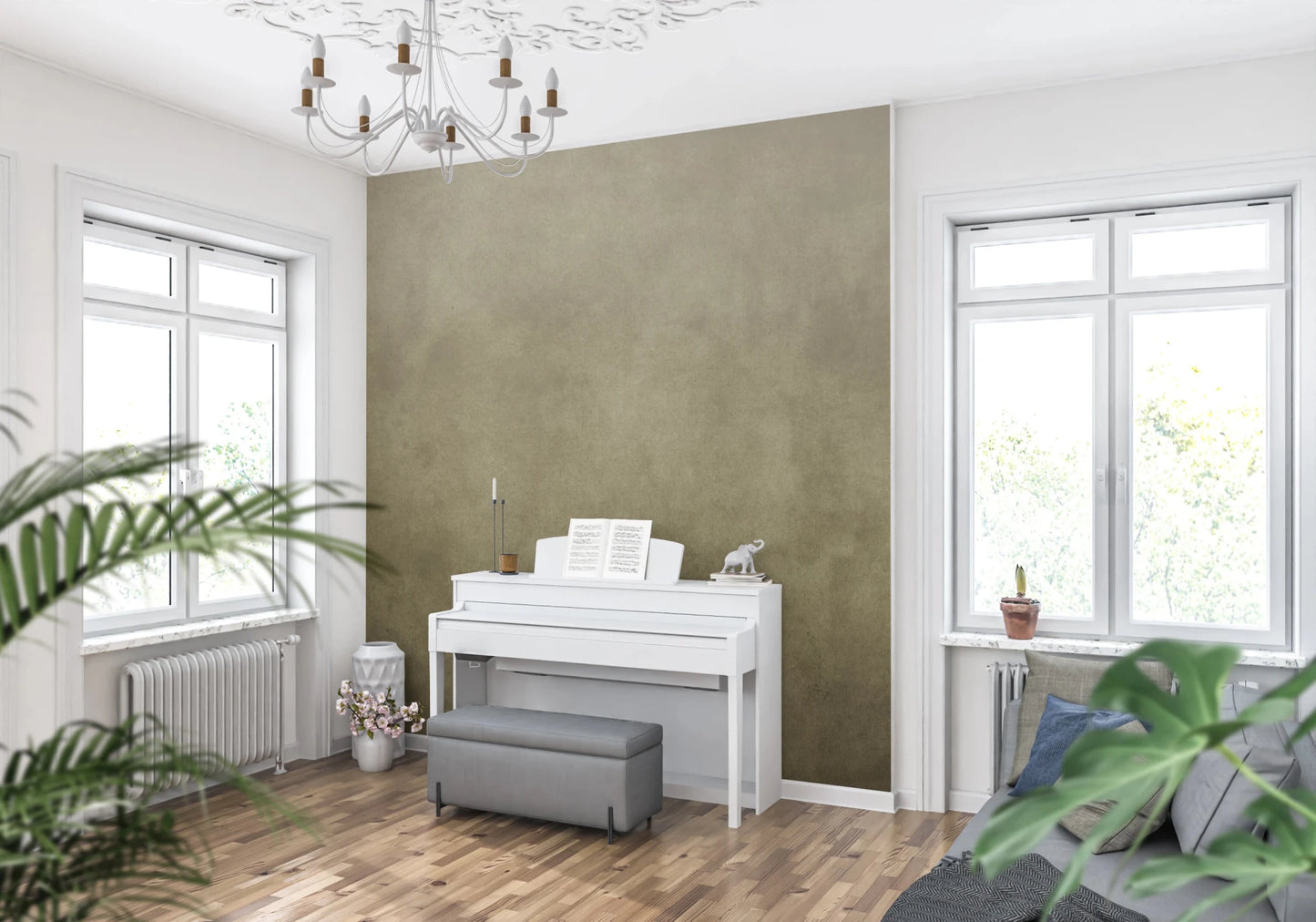 Home office setup featuring Dirty Paper Ombre Tobacco Wall Mural design
