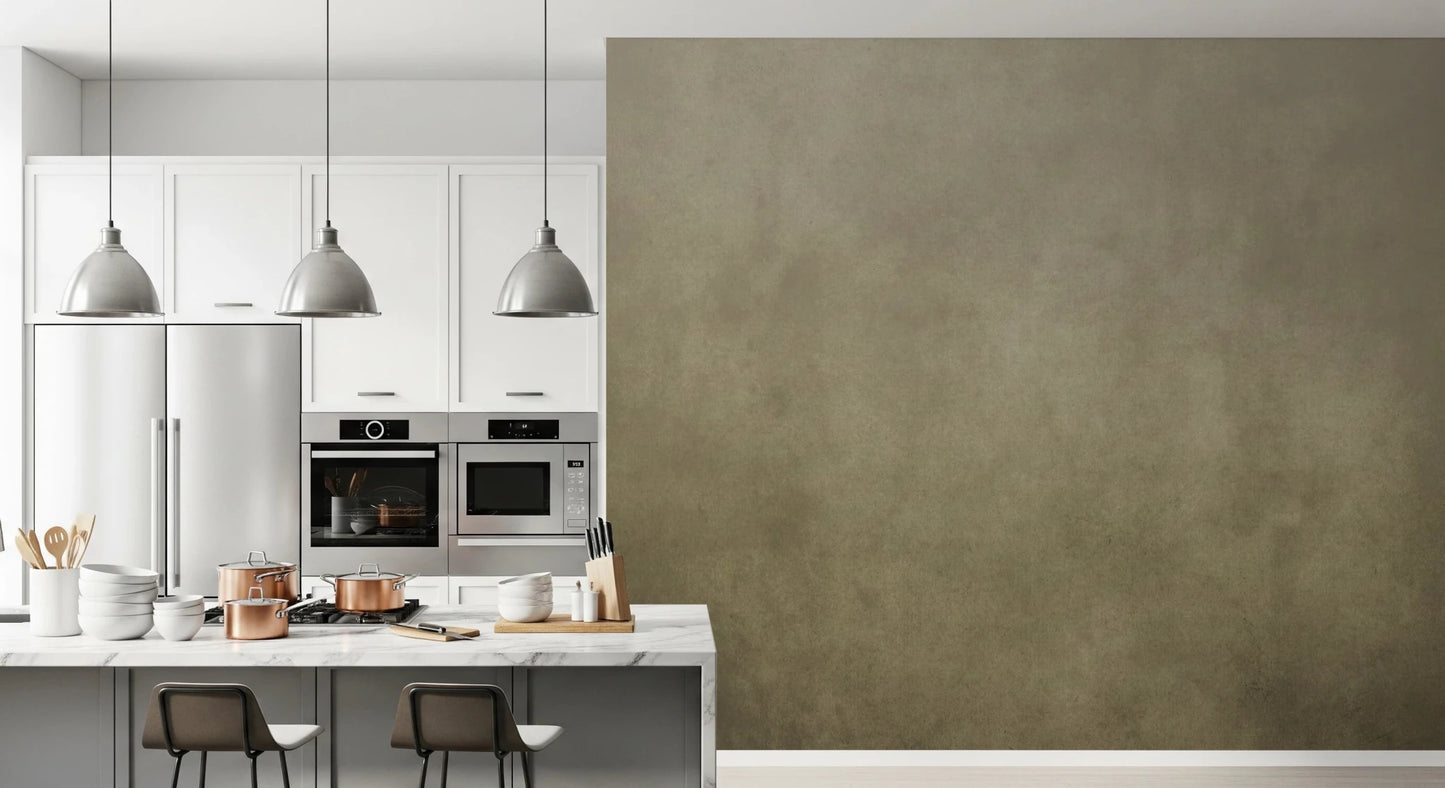 Modern kitchen space designed with Dirty Paper Ombre Tobacco Wall Mural