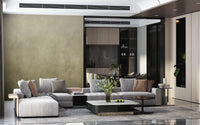 Open living space paired with Dirty Paper Ombre Tobacco Wall Mural tones