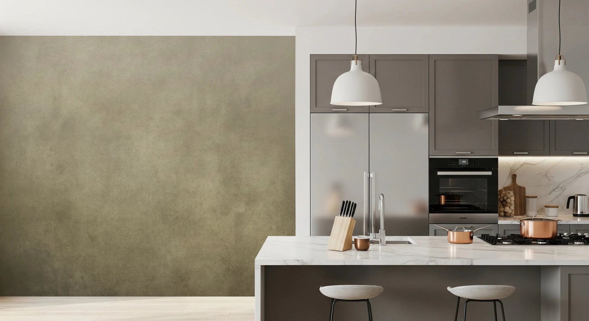Contemporary seating area using Dirty Paper Ombre Tobacco Wall Mural