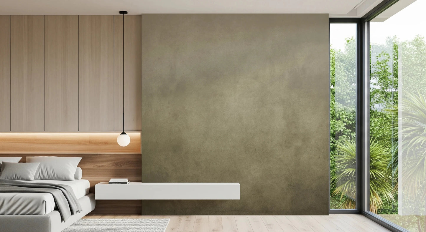 Bedroom interior featuring Dirty Paper Ombre Tobacco Wall Mural backdrop
