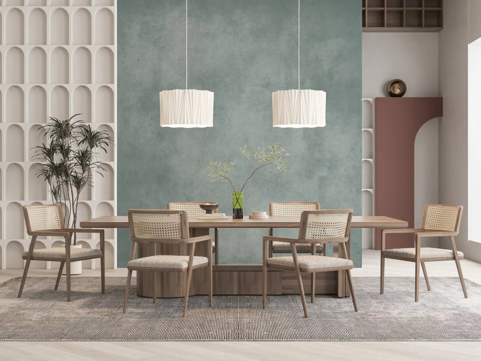 Dining room styled using Dirty Paper Pool wall mural with subtle texture, GD9235