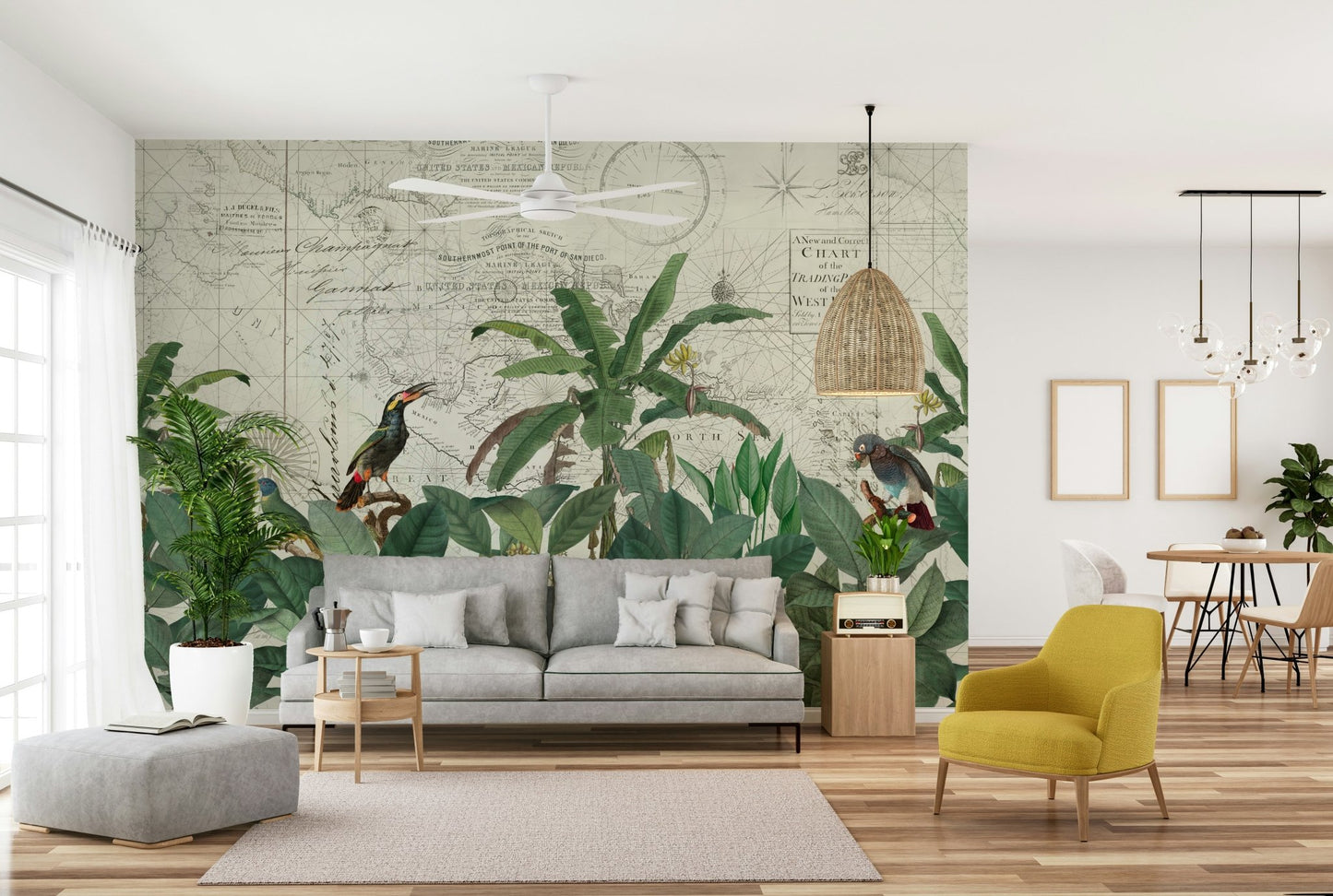 Parrot and hibiscus flower wallpaper for walls

