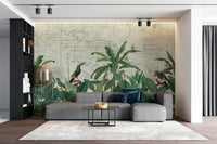 Lush tropical leaves and bird wall mural

