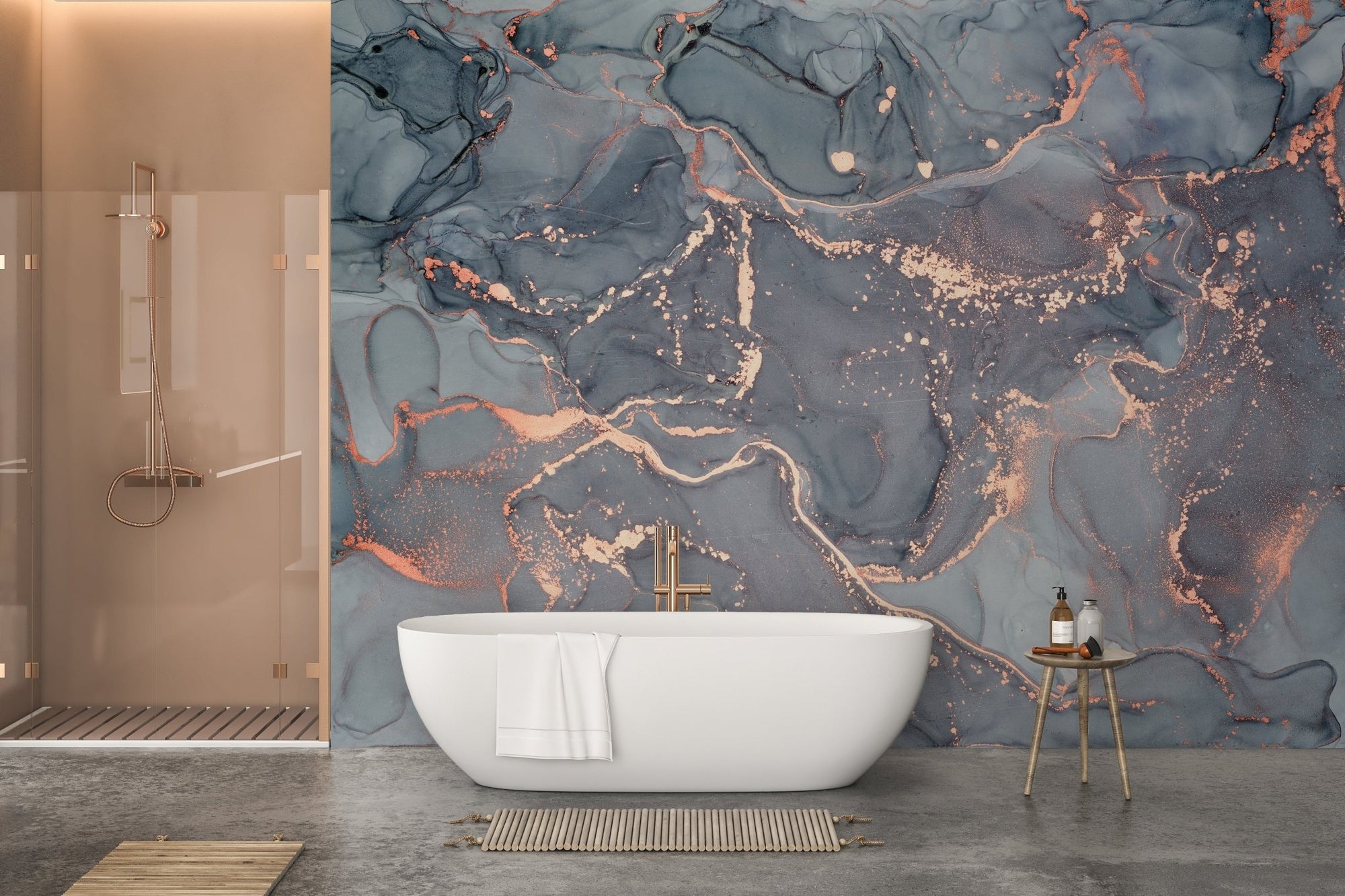 Metallic copper veins abstract wallpaper, B377