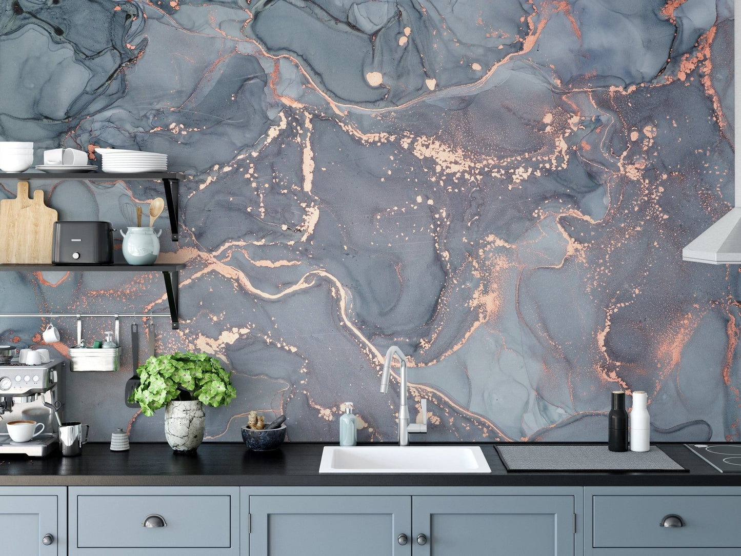 Metallic Copper Veins Abstract Wall Mural - Giffywalls