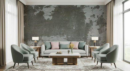 Distressed concrete wall mural in modern living room., GD6066