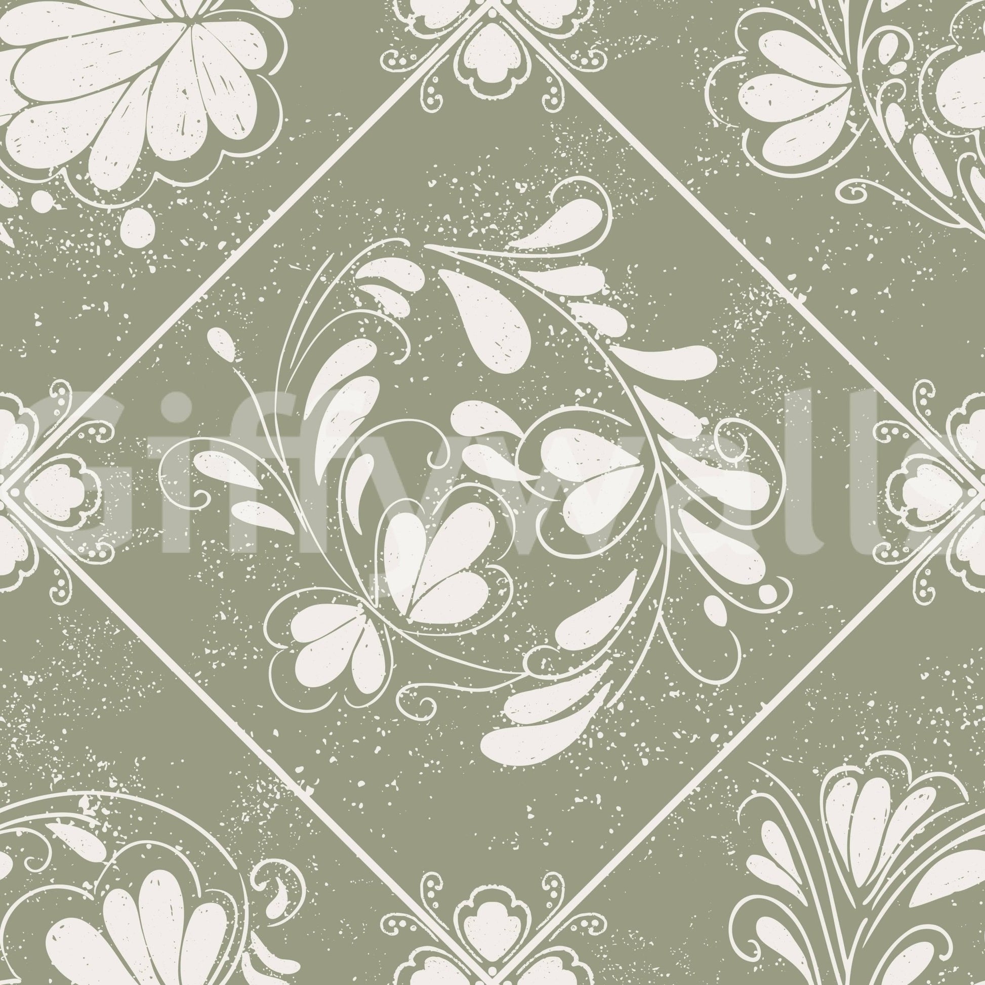 Soft floral diamond motif wallpaper for a boutique studio.
