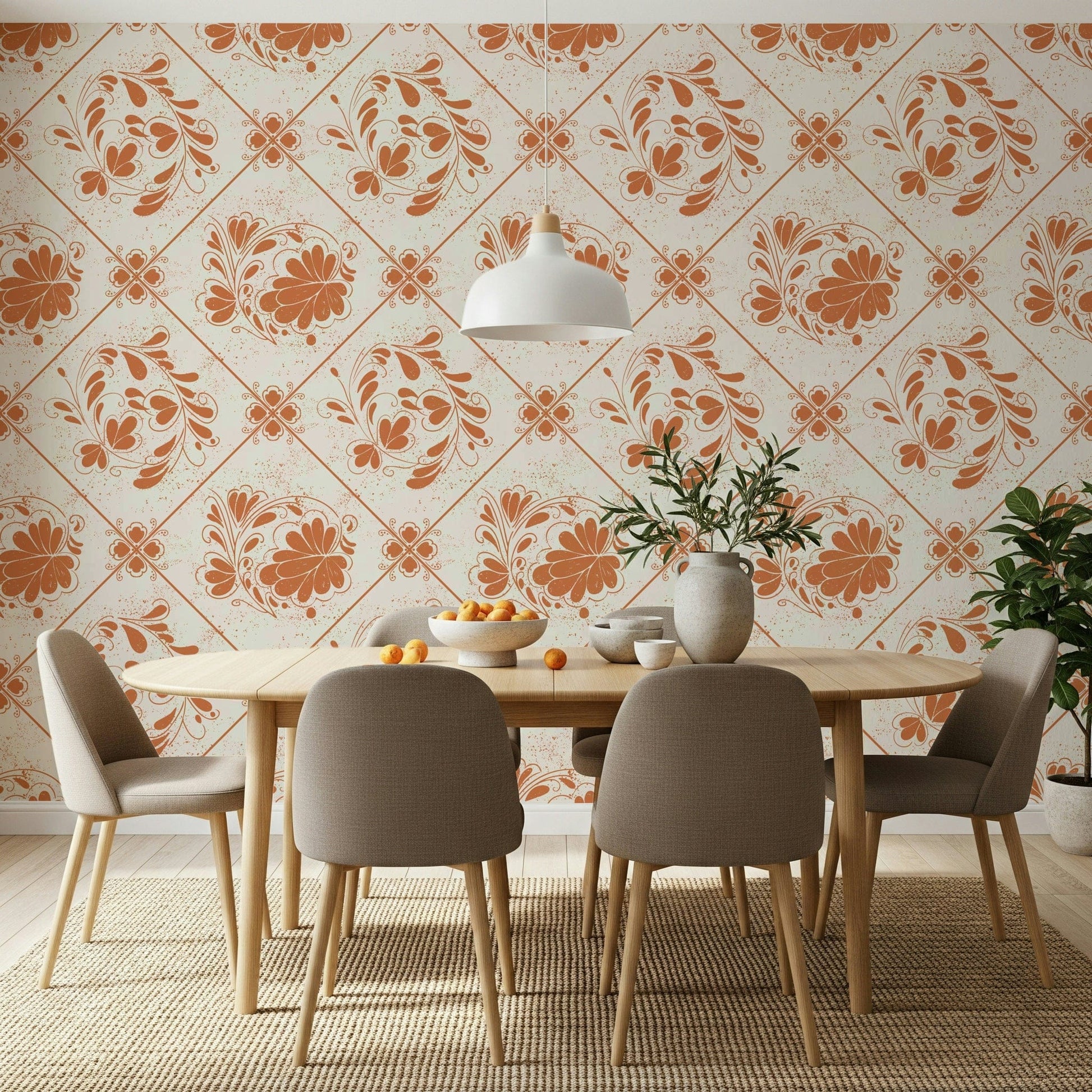 Sophisticated floral grid wall covering for a guest room