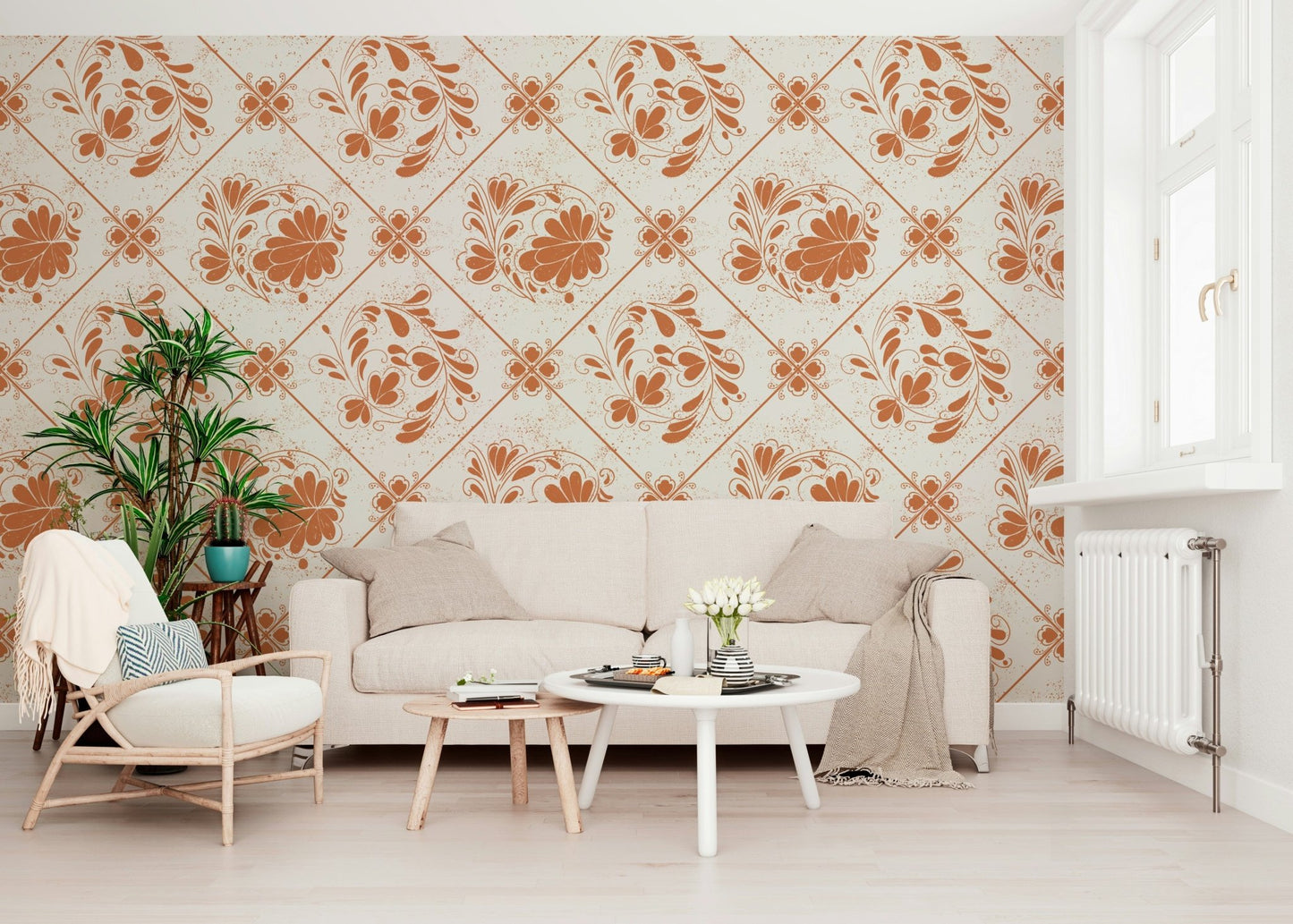 Elegant geometric flower wall decor in a modern home office